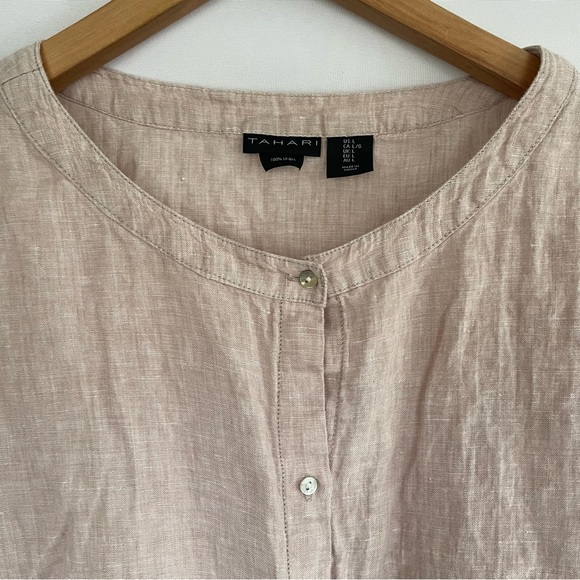 100% linen boxy short sleeve top dolman sleeve linen t-shirt size L Tahari - Picture 3 of 7
